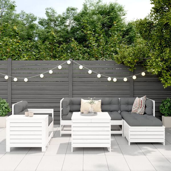 vidaXL Salon de jardin 7 pcs blanc bois de pin massif