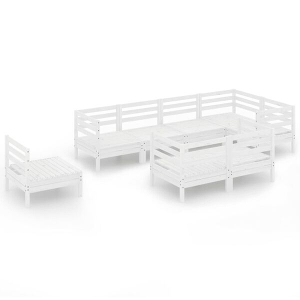 vidaXL Salon de jardin 8 pcs Bois de pin massif Blanc