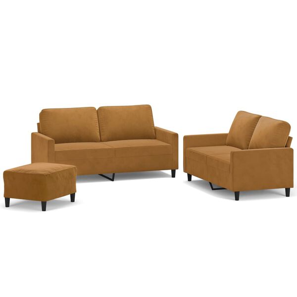 vidaXL Ensemble de canap&eacute;s 3 pcs avec coussins Marron Velours