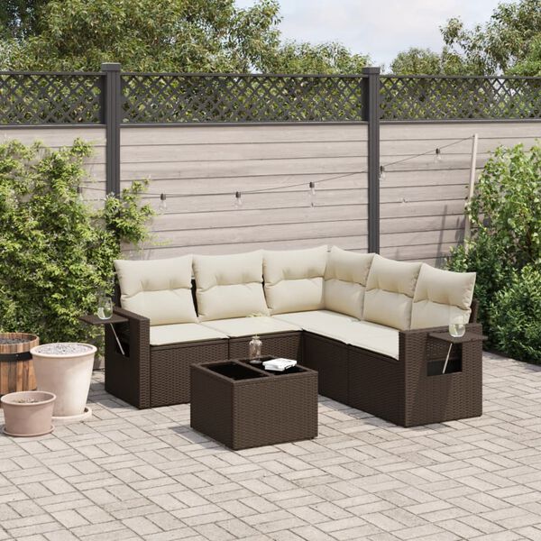 vidaXL Salon de jardin avec coussins 6 pcs marron r&eacute;sine tress&eacute;e
