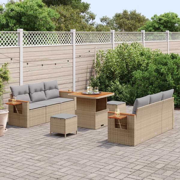 vidaXL Ensemble de canap&eacute; de jardin 9 pcs beige et gris clair