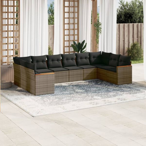 vidaXL Salon de jardin avec coussins 10 pcs gris r&eacute;sine tress&eacute;e