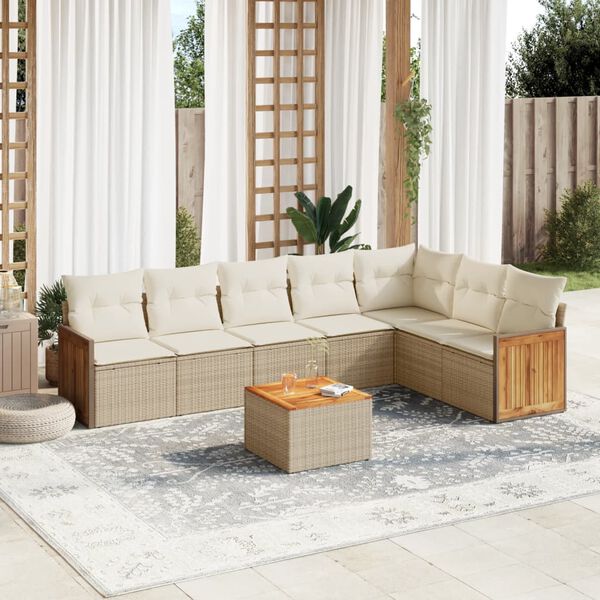 vidaXL Salon de jardin avec coussins 8 pcs beige r&eacute;sine tress&eacute;e