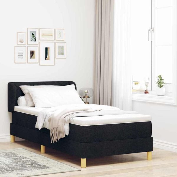 vidaXL Lit &agrave; ressorts avec matelas Noir 90 x 190 cm tissu