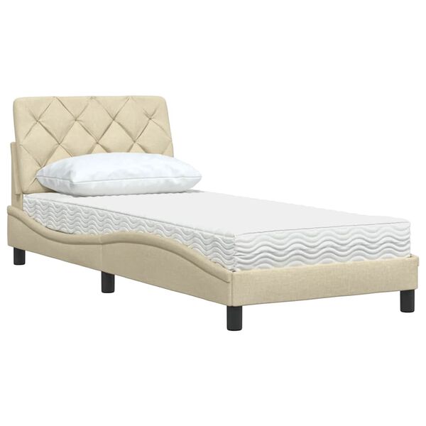 vidaXL Lit avec matelas cr&egrave;me 90x190 cm tissu