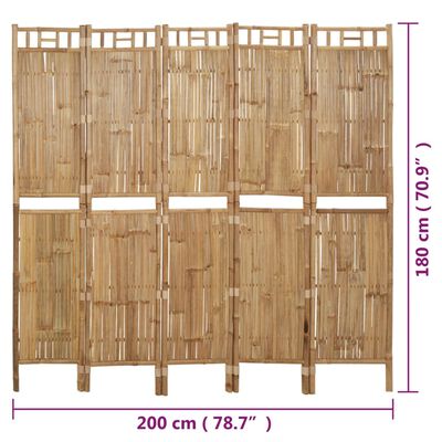 vidaXL Cloison de séparation 5 panneaux Bambou 200x180 cm