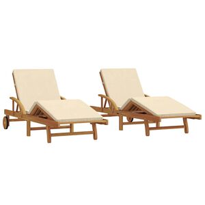 vidaXL Transat 2 pcs Beige 200 x 67 x 84 cm Bois d'Acacia Massif