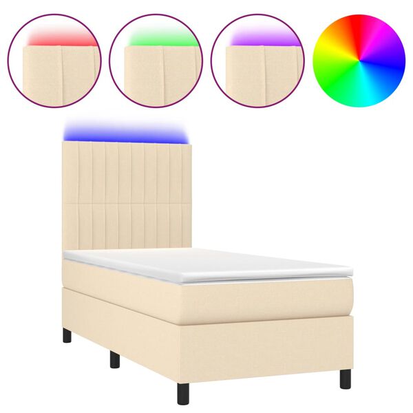 vidaXL Sommier &agrave; lattes de lit et matelas et LED Cr&egrave;me 80x200cm Tissu