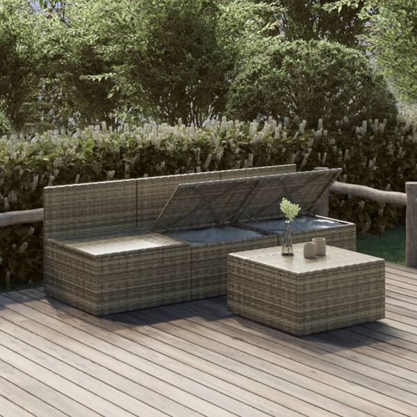 vidaXL Salon de jardin 4 pcs avec coussins Gris Résine tressée