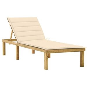 vidaXL Chaise longue avec coussin cr&egrave;me Bois de pin impr&eacute;gn&eacute;