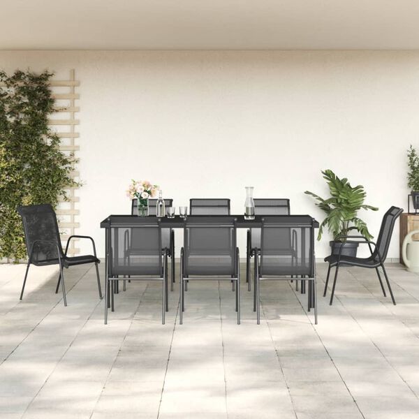 vidaXL Ensemble &agrave; manger de jardin 9 pcs noir textil&egrave;ne et acier