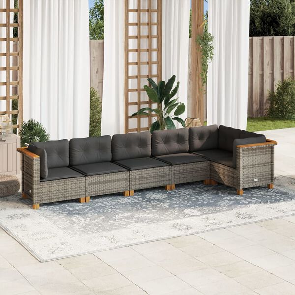 vidaXL Salon de jardin 6 pcs avec coussins gris r&eacute;sine tress&eacute;e