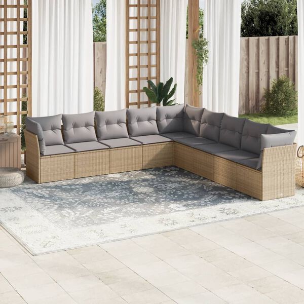 vidaXL Salon de jardin avec coussins 9 pcs beige r&eacute;sine tress&eacute;e