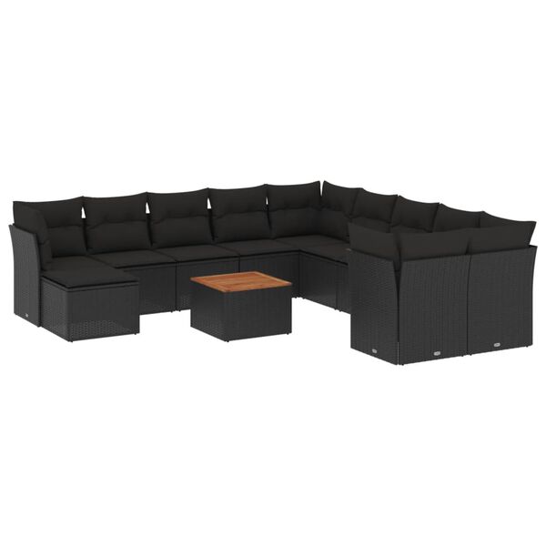 vidaXL Salon de jardin 12 pcs avec coussins noir r&eacute;sine tress&eacute;e