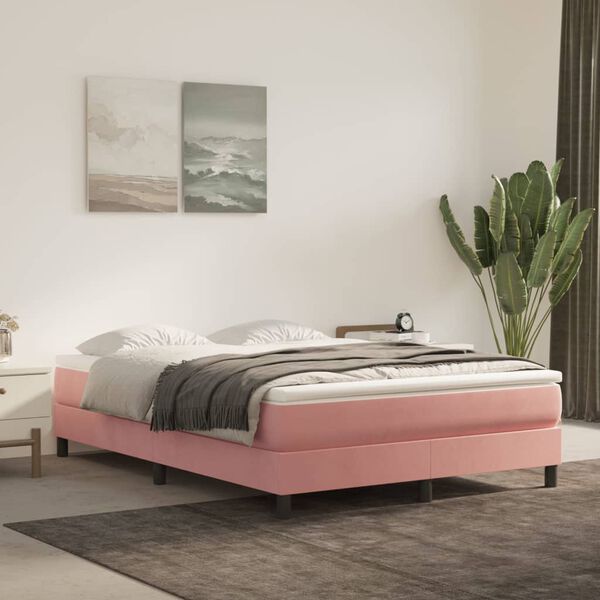 vidaXL Sommier &agrave; lattes de lit avec matelas Rose 140x200 cm Velours