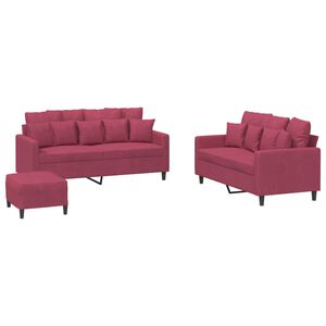 vidaXL Ensemble de canap&eacute;s 3 pcs avec coussins Rouge bordeaux Velours