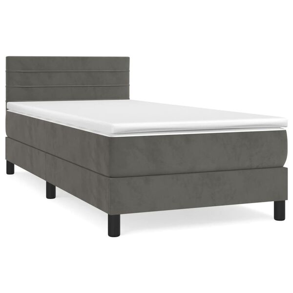 vidaXL Sommier &agrave; lattes de lit et matelas Gris fonc&eacute; 90x190 cm Velours
