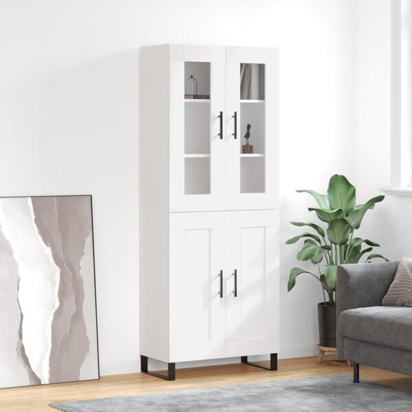 vidaXL Buffet haut Blanc 69,5x34x180 cm Bois d'ing&eacute;nierie