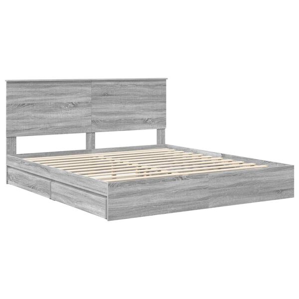 vidaXL Lit de Rangement Gris Sonoma 180 x 200 cm Bois d'ing&eacute;nierie