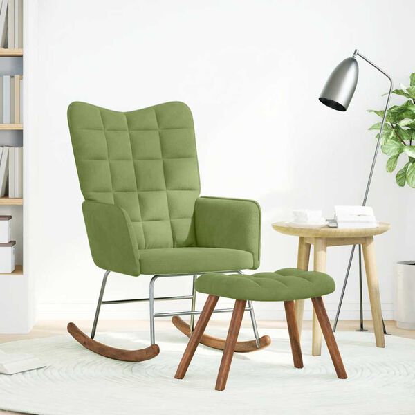vidaXL Chaise &agrave; bascule avec repose-pied vert clair velours