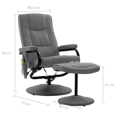 vidaXL Fauteuil de massage inclinable et repose-pieds gris clair tissu