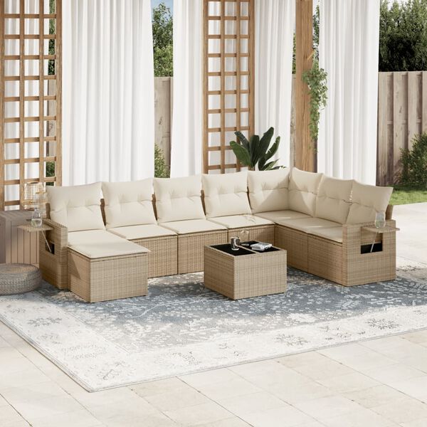 vidaXL Salon de jardin avec coussins 9 pcs beige r&eacute;sine tress&eacute;e