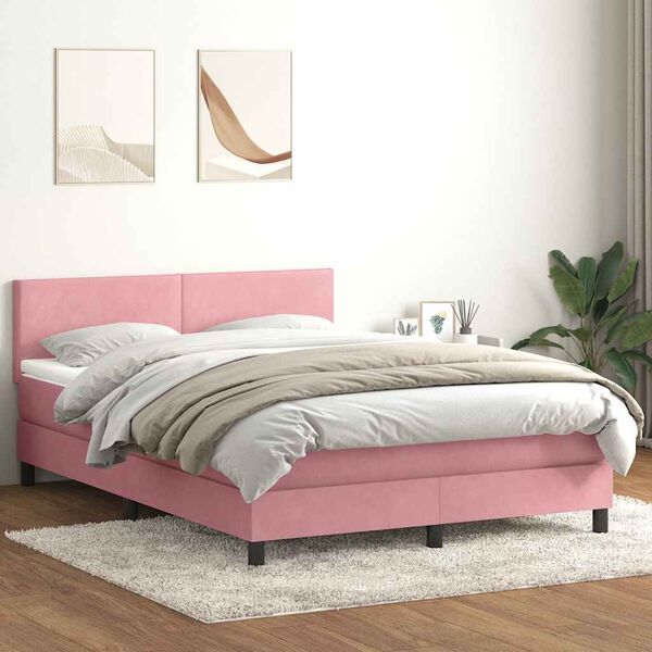 vidaXL Sommier &agrave; lattes de lit avec matelas et LED rose 140x220 cm velours