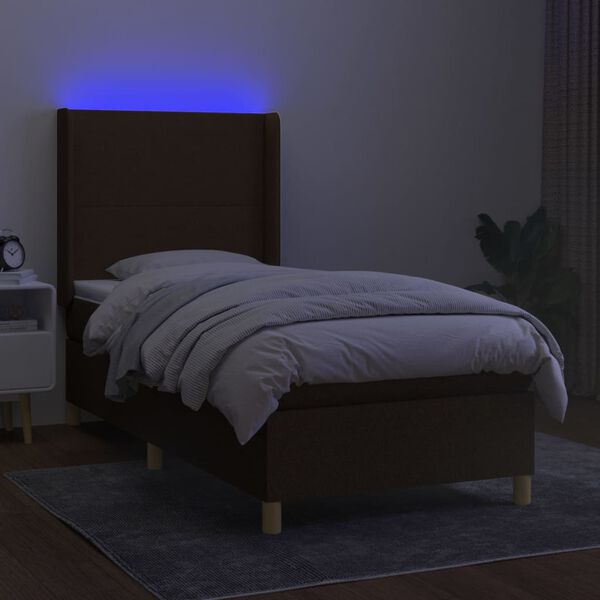 vidaXL Sommier &agrave; lattes de lit matelas LED Marron fonc&eacute; 90x190cm Tissu