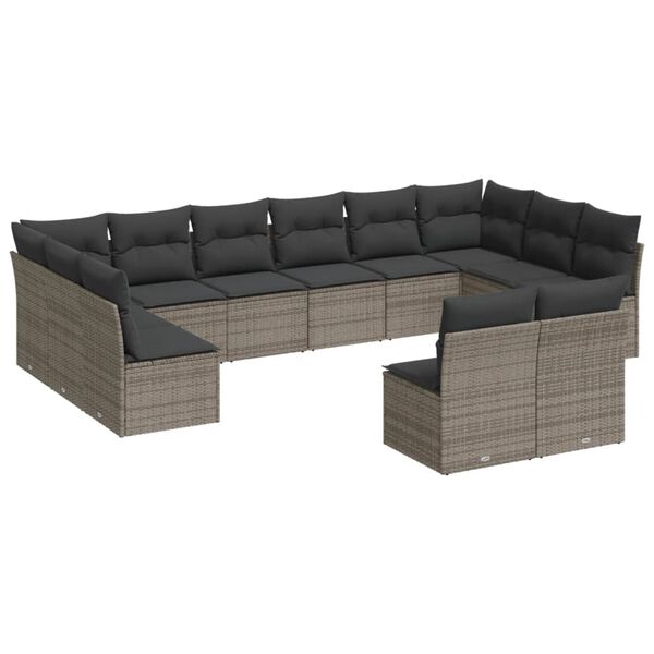 vidaXL Salon de jardin avec coussins 12 pcs gris r&eacute;sine tress&eacute;e