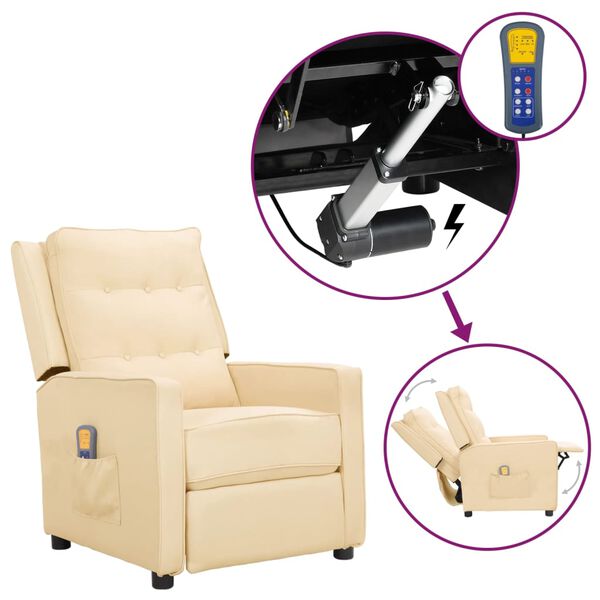 vidaXL Fauteuil de massage Cr&egrave;me Tissu