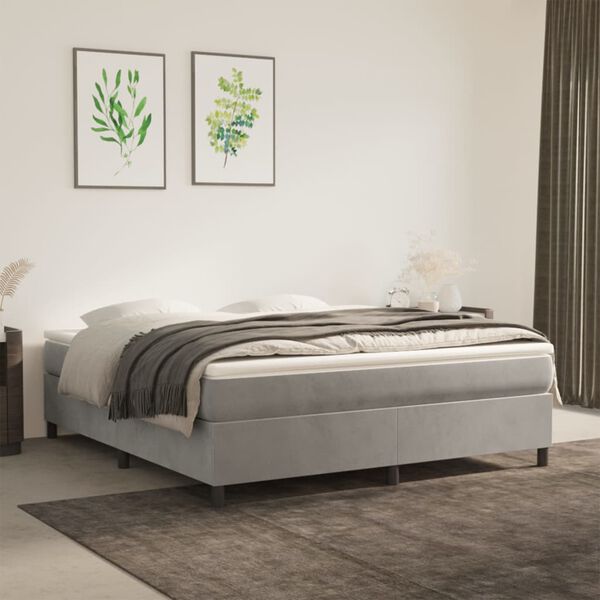 vidaXL Sommier &agrave; lattes de lit et matelas Gris clair 160x200cm Velours