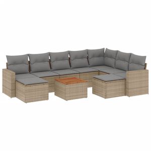 vidaXL Salon de jardin avec coussins 10 pcs beige r&eacute;sine tress&eacute;e