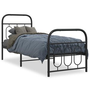 vidaXL Cadre de lit m&eacute;tal sans matelas avec pied de lit noir 75x190 cm