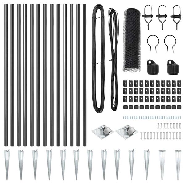 vidaXL Poteau de cl&ocirc;ture. Gris 25 x 0,8 m (maille 13 mm) Acier et PVC