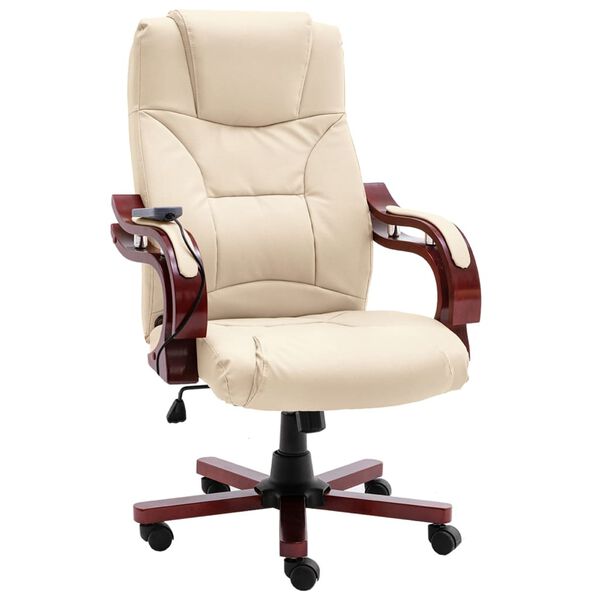 vidaXL Chaise de bureau de massage Cr&egrave;me Cuir v&eacute;ritable
