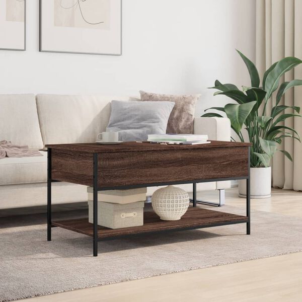 vidaXL Table basse ch&ecirc;ne marron 100x50x50cm bois d'ing&eacute;nierie et m&eacute;tal