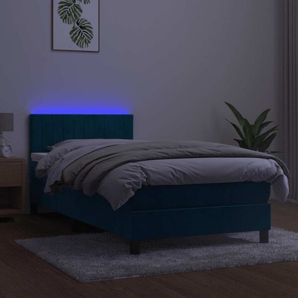 vidaXL Sommier &agrave; lattes de lit et matelas et LED Bleu fonc&eacute; 90x200cm