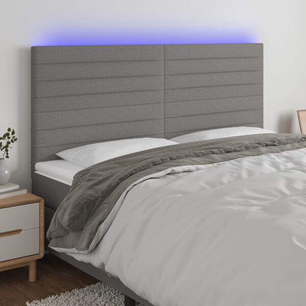 vidaXL T&ecirc;te de lit &agrave; LED Gris fonc&eacute; 160x5x118/128 cm Tissu