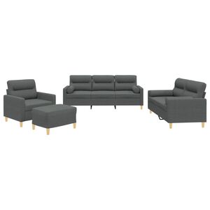 vidaXL Ensemble de canap&eacute;s 4 pcs coussins gris fonc&eacute; tissu