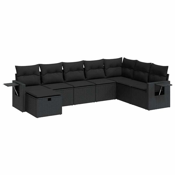 vidaXL Salon de jardin 8 pcs avec coussins noir r&eacute;sine tress&eacute;e