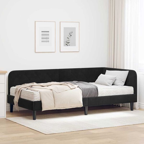 vidaXL Cadre de lit d'angle avec matelas Noir 90 x 200 cm Velours