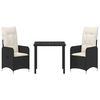 vidaXL Ensemble de salle &agrave; manger pour jardin 3 pcs Noir Poly rotin