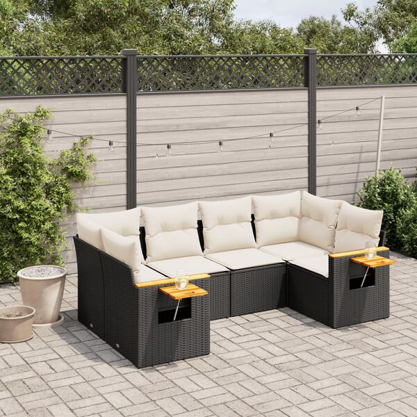 vidaXL Salon de jardin 6 pcs avec coussins noir r&eacute;sine tress&eacute;e