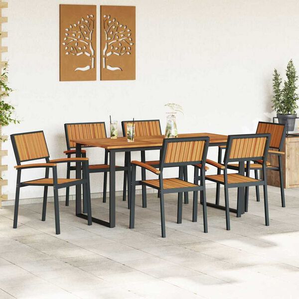 vidaXL Ensemble de salle &agrave; manger pour jardin 7 pcs Noir et marron