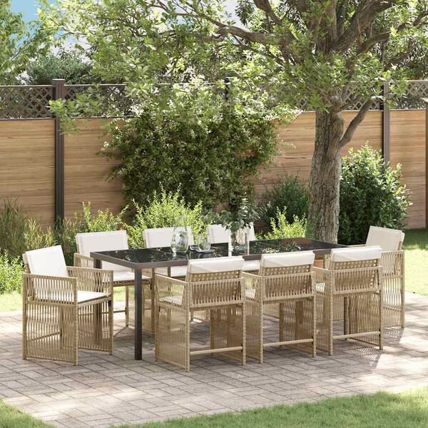 vidaXL Ensemble de salle &agrave; manger pour jardin 9 pcs Beige polyrotin