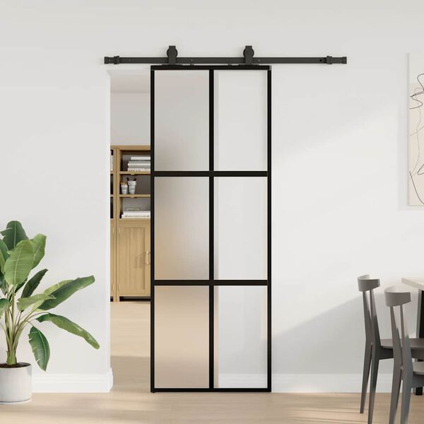vidaXL Porte coulissante kit quincaillerie noir 76x205 cm verre tremp&eacute;