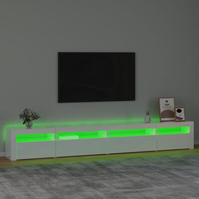 vidaXL Meuble TV avec lumières LED Blanc brillant 270x35x40 cm