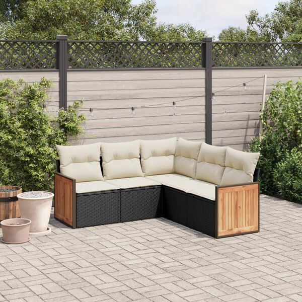 vidaXL Salon de jardin 5 pcs avec coussins noir r&eacute;sine tress&eacute;e