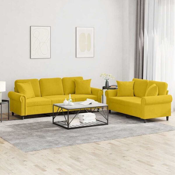 vidaXL Ensemble de canap&eacute;s 2 pcs avec coussins jaune velours