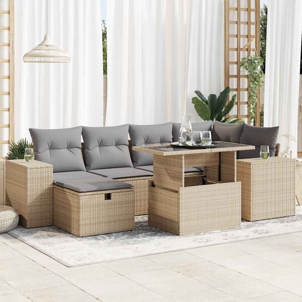 vidaXL Salon de jardin avec coussins 8 pcs beige r&eacute;sine tress&eacute;e